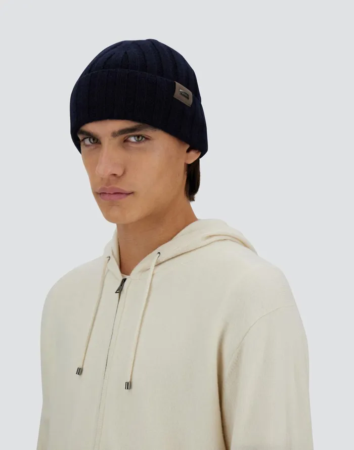 Herno CASHMERE AND ALCANTARA BEANIE Dark Blue Men Hats