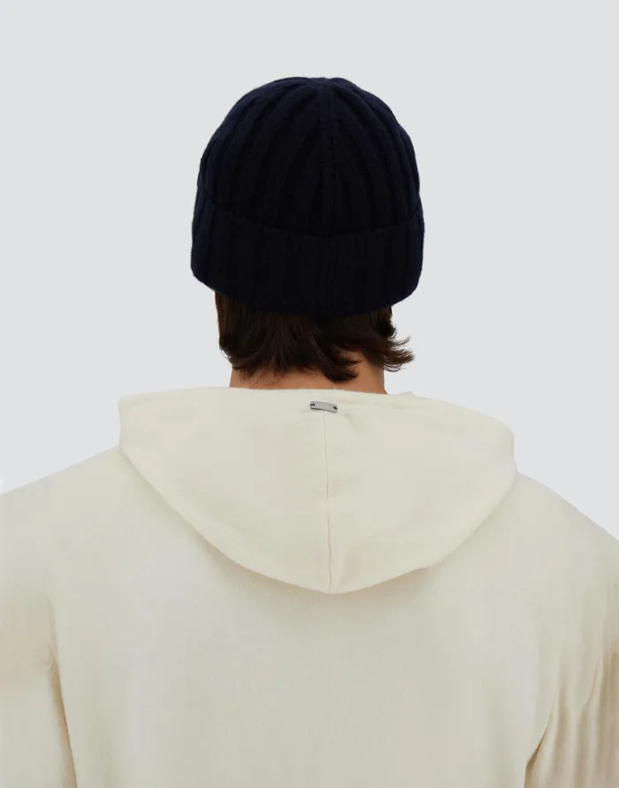 Herno CASHMERE AND ALCANTARA BEANIE Dark Blue Men Hats