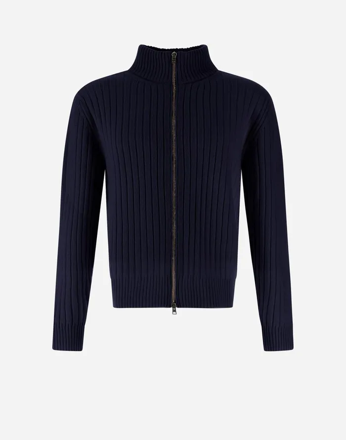 Herno RESORT CARDIGAN IN INFINITY WOOL RIB Navy Blue Men Sweaters and Cardigan