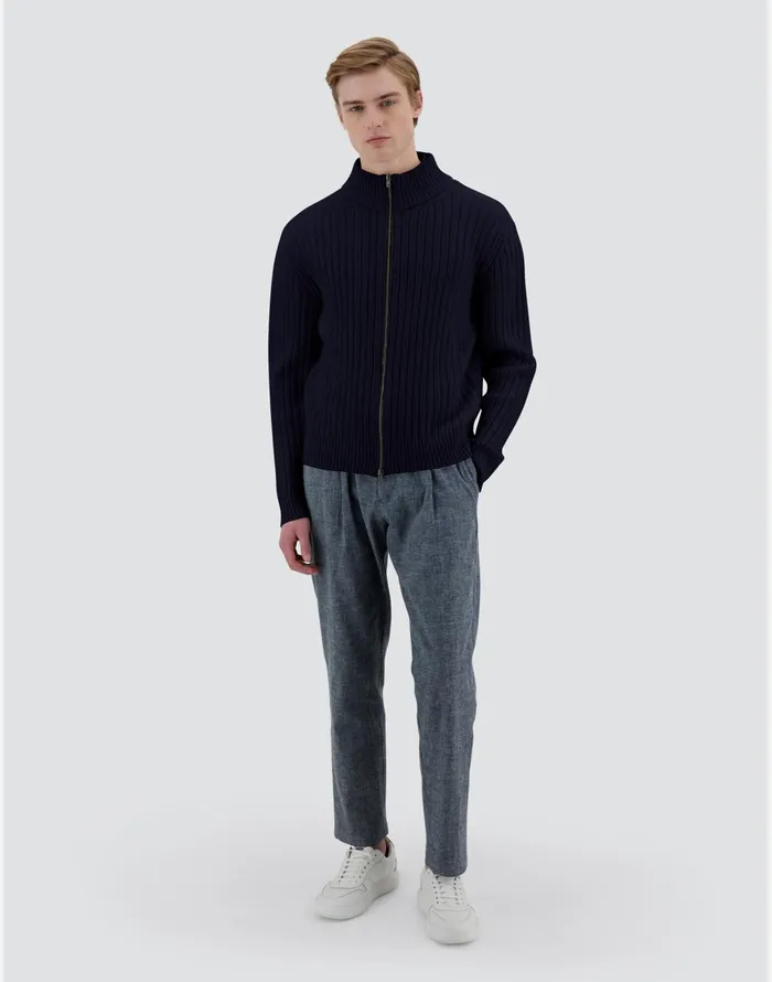 Herno RESORT CARDIGAN IN INFINITY WOOL RIB Navy Blue Men Sweaters and Cardigan