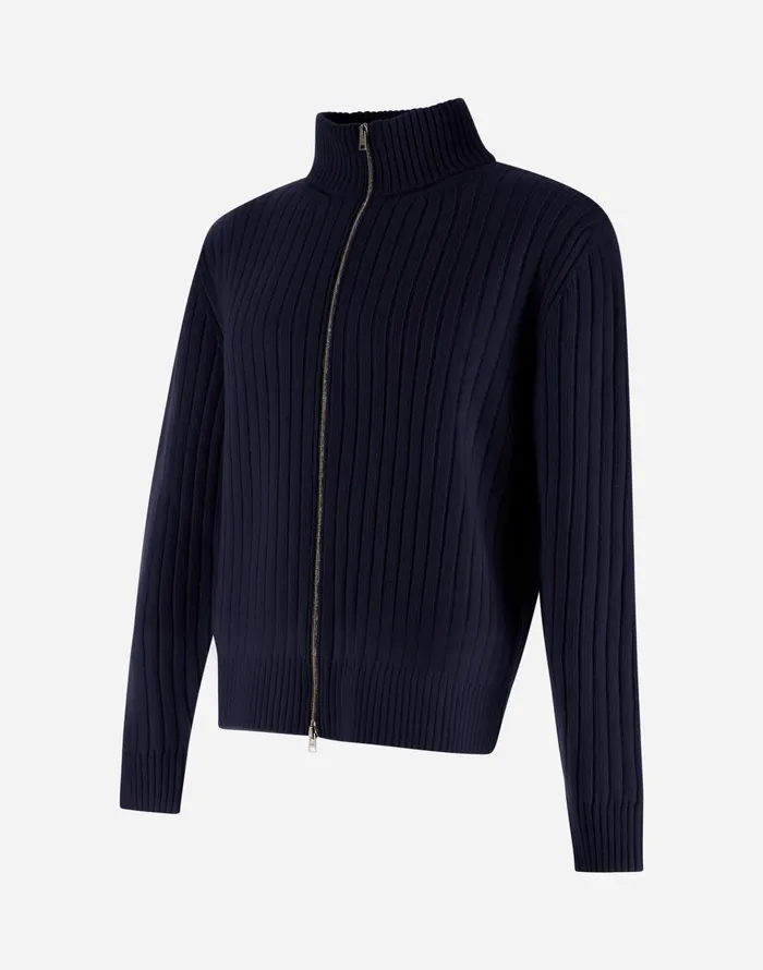 Herno RESORT CARDIGAN IN INFINITY WOOL RIB Navy Blue Men Sweaters and Cardigan