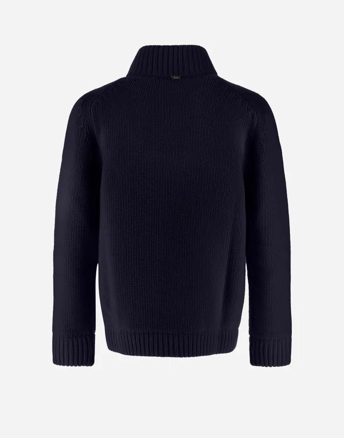 Herno RESORT CARDIGAN IN INFINITY WOOL RIB Navy Blue Men Sweaters and Cardigan