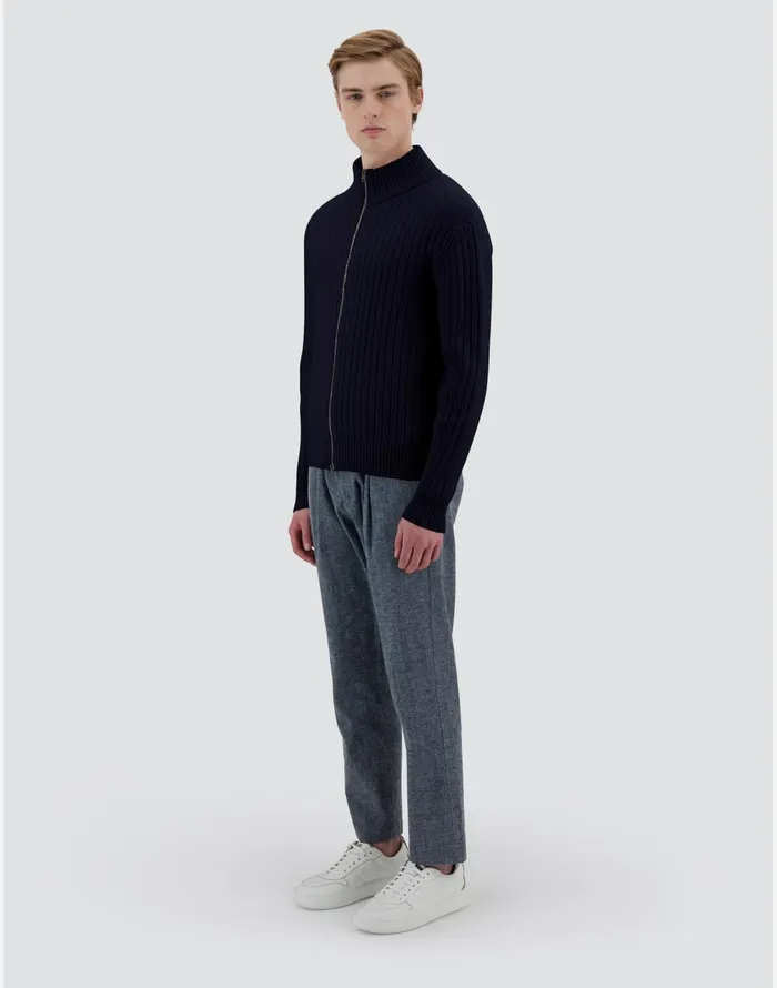 Herno RESORT CARDIGAN IN INFINITY WOOL RIB Navy Blue Men Sweaters and Cardigan