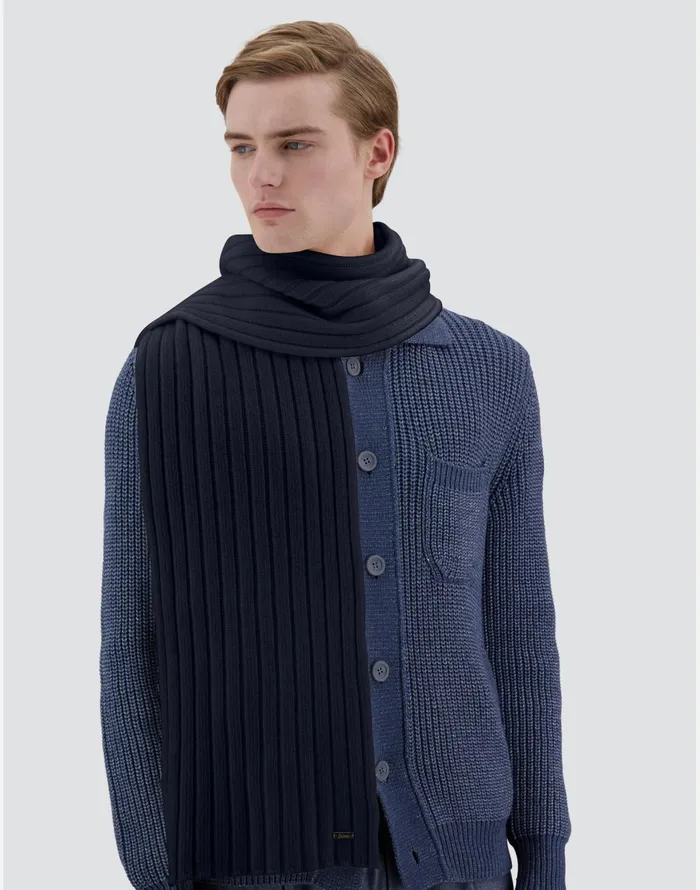 Herno RESORT SCARF IN INFINITY WOOL RIB Navy Blue Men Scarves