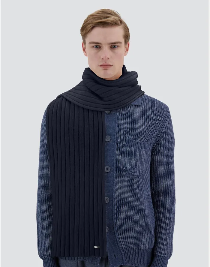 Herno RESORT SCARF IN INFINITY WOOL RIB Navy Blue Men Scarves