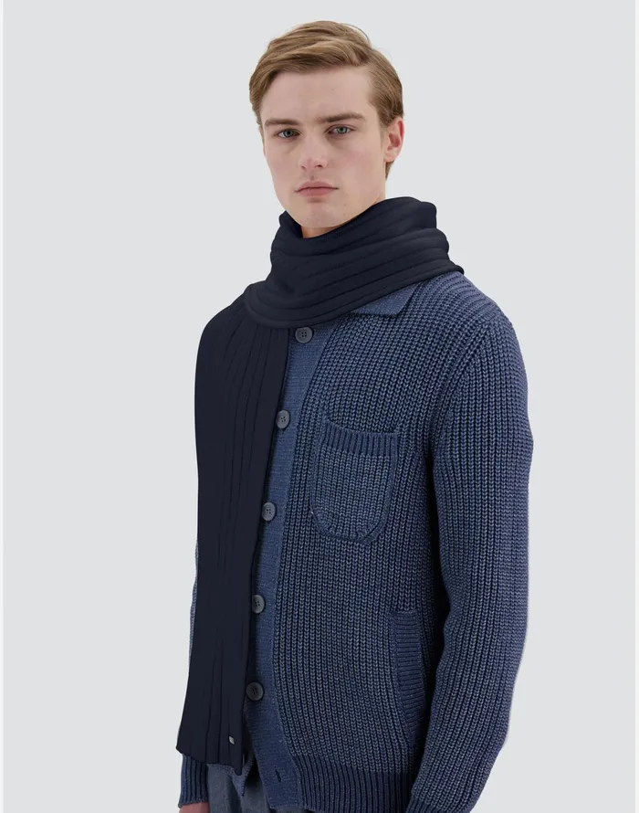 Herno RESORT SCARF IN INFINITY WOOL RIB Navy Blue Men Scarves