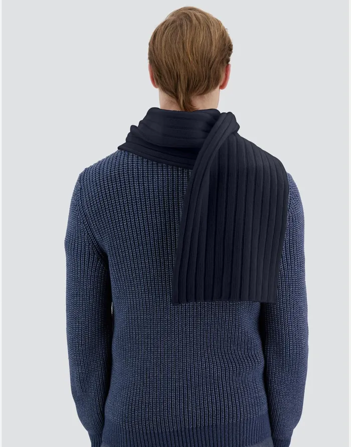 Herno RESORT SCARF IN INFINITY WOOL RIB Navy Blue Men Scarves