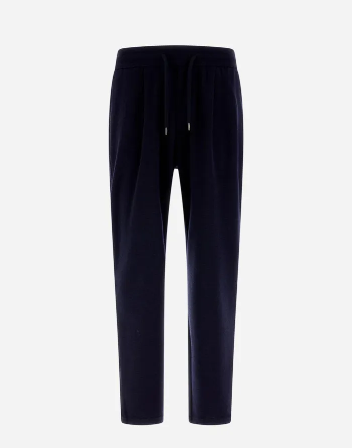 Herno RESORT TROUSERS IN COUPLED WOOL PIQUE Navy Blue Men Trousers