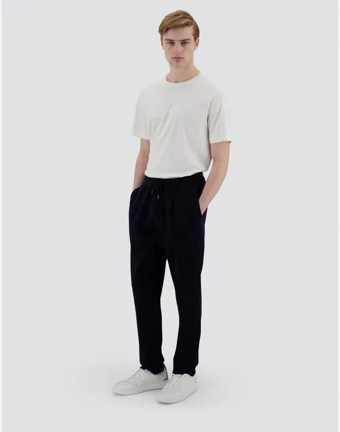 Herno RESORT TROUSERS IN COUPLED WOOL PIQUE Navy Blue Men Trousers
