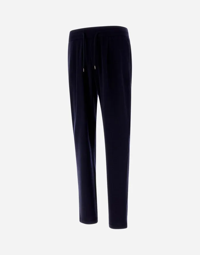 Herno RESORT TROUSERS IN COUPLED WOOL PIQUE Navy Blue Men Trousers