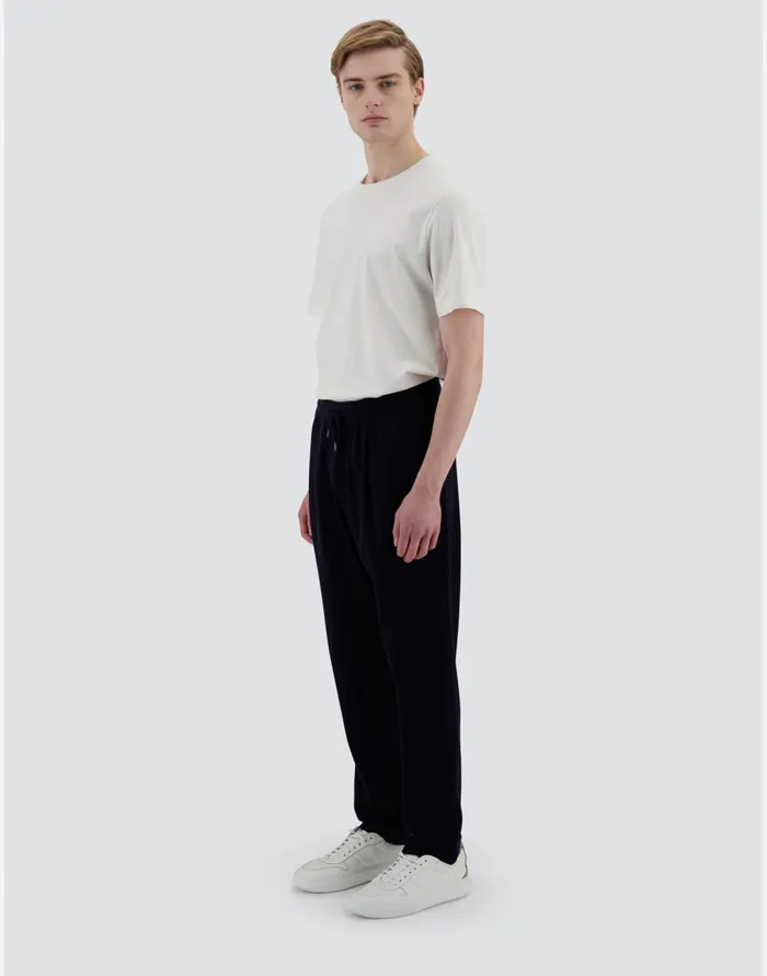 Herno RESORT TROUSERS IN COUPLED WOOL PIQUE Navy Blue Men Trousers
