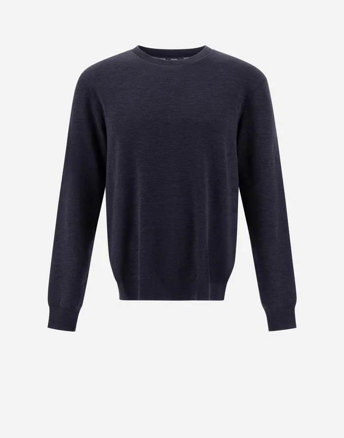 Herno SWEATER IN FINE WOOL JERSEY Navy Blue Men Sweaters and Cardigan