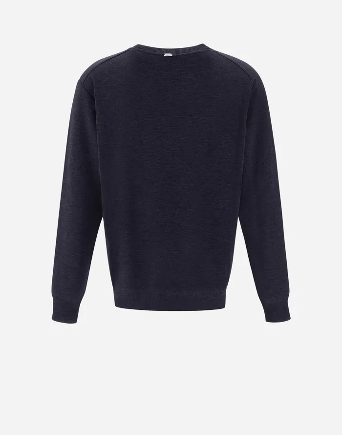Herno SWEATER IN FINE WOOL JERSEY Navy Blue Men Sweaters and Cardigan