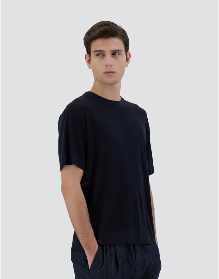 Herno TSHIRT IN FINEWOOL JERSEY Navy Blue Men Tshirts and Polo Shirts