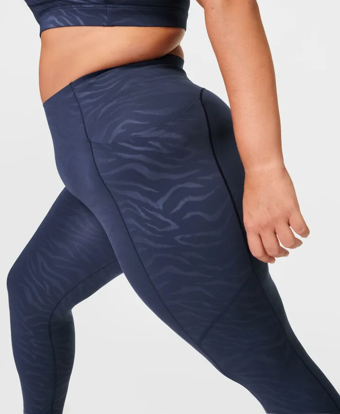 HighWaisted Sweaty Betty Women Power Ultrasculpt HighWaisted 78 Embossed Gym Leggings Blue Tiger Emboss Print