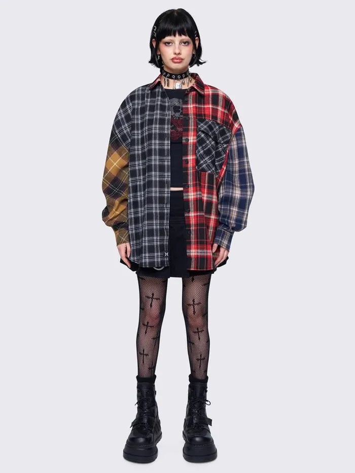 Indie Patchwork Plaid Shirt Women Minga London Tops and TShirts