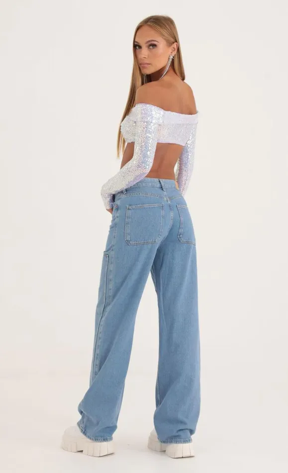 Iridescent Sequin Off The Shoulder Top Purple Women LUCY IN THE SKY TwoPiece Sets Iridescent Sequin Off The Shoulder Top Purple Women LUCY IN THE SKY TwoPiece Sets