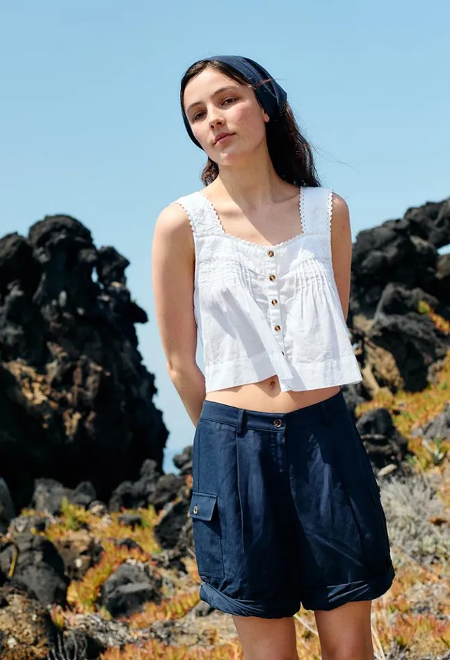 Izabel White Cotton Sleeveless Top Women Ciao Lucia Sleeveless Tops