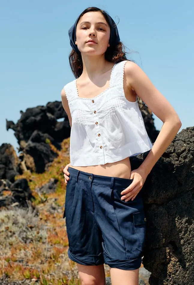 Izabel White Cotton Sleeveless Top Women Ciao Lucia Sleeveless Tops