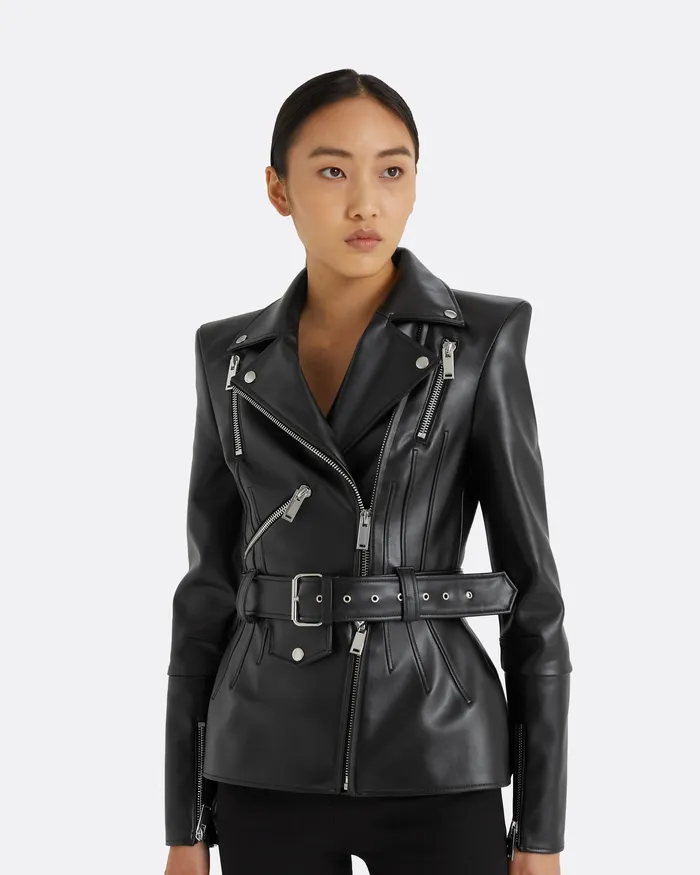 Jackets and Coats Euphemie Black Vegan Leather Jacket Black 8211 Safiyaa Women