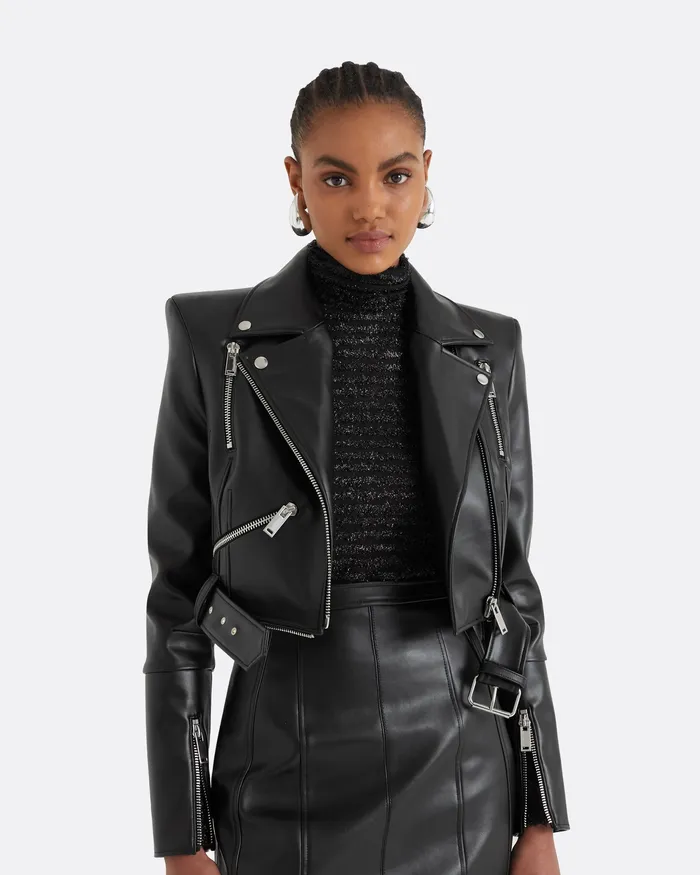 Jackets and Coats Euphemie Black Vegan Leather Jacket Black 8211 Safiyaa Women