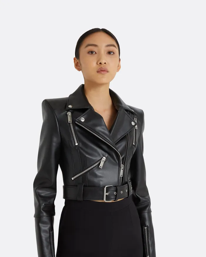 Jackets and Coats Euphemie Black Vegan Leather Jacket Black 8211 Safiyaa Women