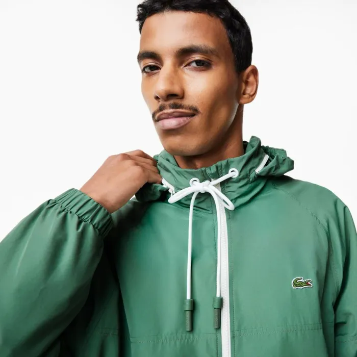 Jackets and Coats Men Lacoste Men039s Detachable Hood WaterRepellent Jacket Khaki Green Kx5