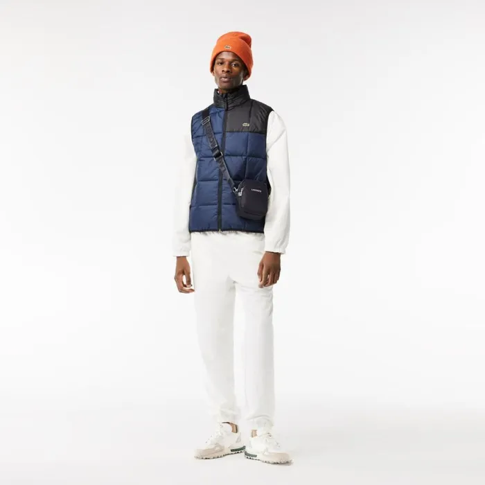 Jackets and Coats Men Lacoste Men039s Packaway Hood Vest Navy Blue Black Jb1