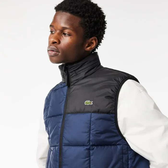 Jackets and Coats Men Lacoste Men039s Packaway Hood Vest Navy Blue Black Jb1