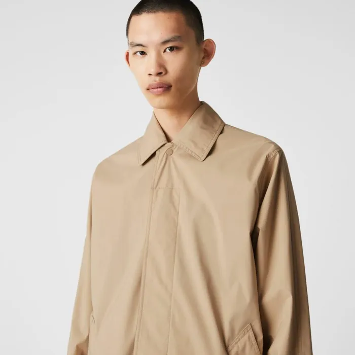 Jackets and Coats MenWomen Lacoste Unisex Long Light WaterResistant Buttoned Parka Beige C5u