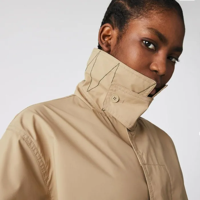 Jackets and Coats MenWomen Lacoste Unisex Long Light WaterResistant Buttoned Parka Beige C5u