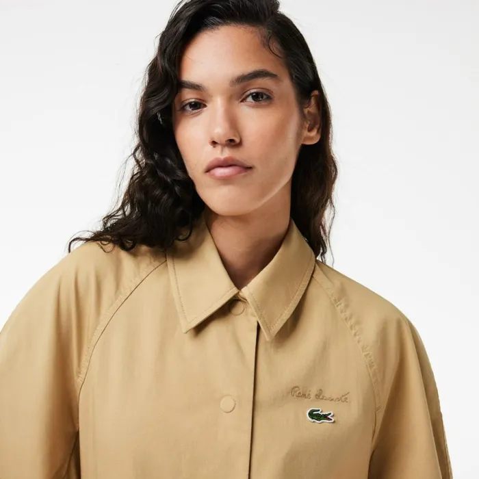 Jackets and Coats Women Lacoste Women039s Oversized Embroidered Jacket Beige Ixq