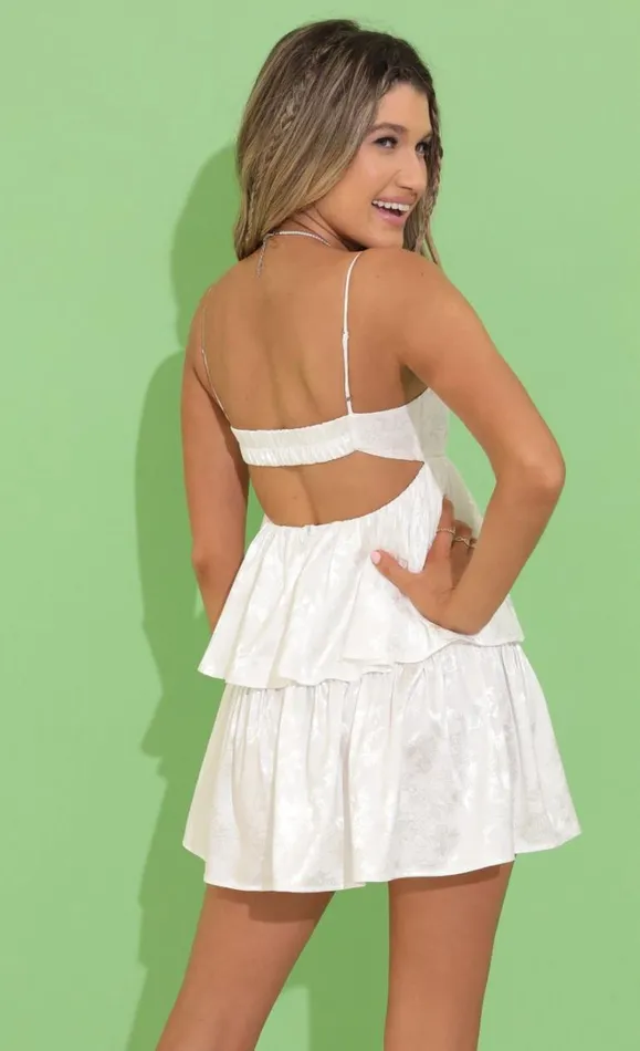 Jacquard Ruffle Dress White Women LUCY IN THE SKY Mini Dresses