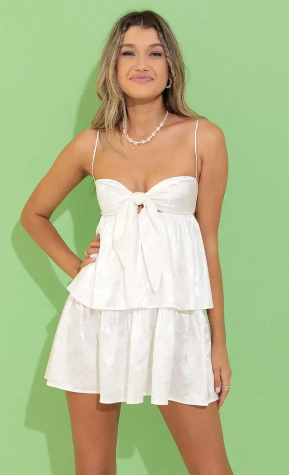 Jacquard Ruffle Dress White Women LUCY IN THE SKY Mini Dresses