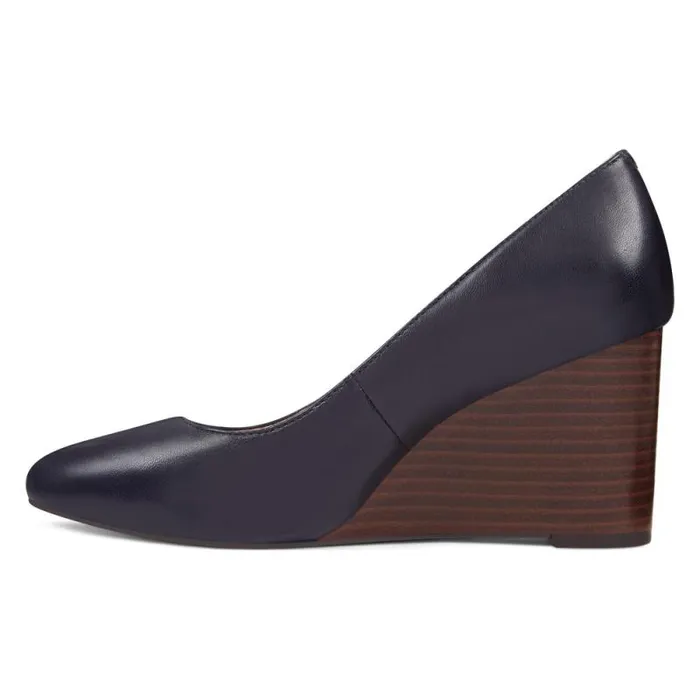 Jazzin Almond Toe Wedges Navy Leather Women Nine West Heels