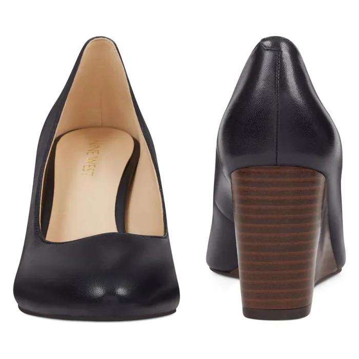 Jazzin Almond Toe Wedges Navy Leather Women Nine West Heels