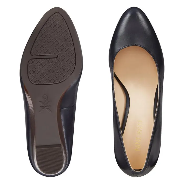 Jazzin Almond Toe Wedges Navy Leather Women Nine West Heels