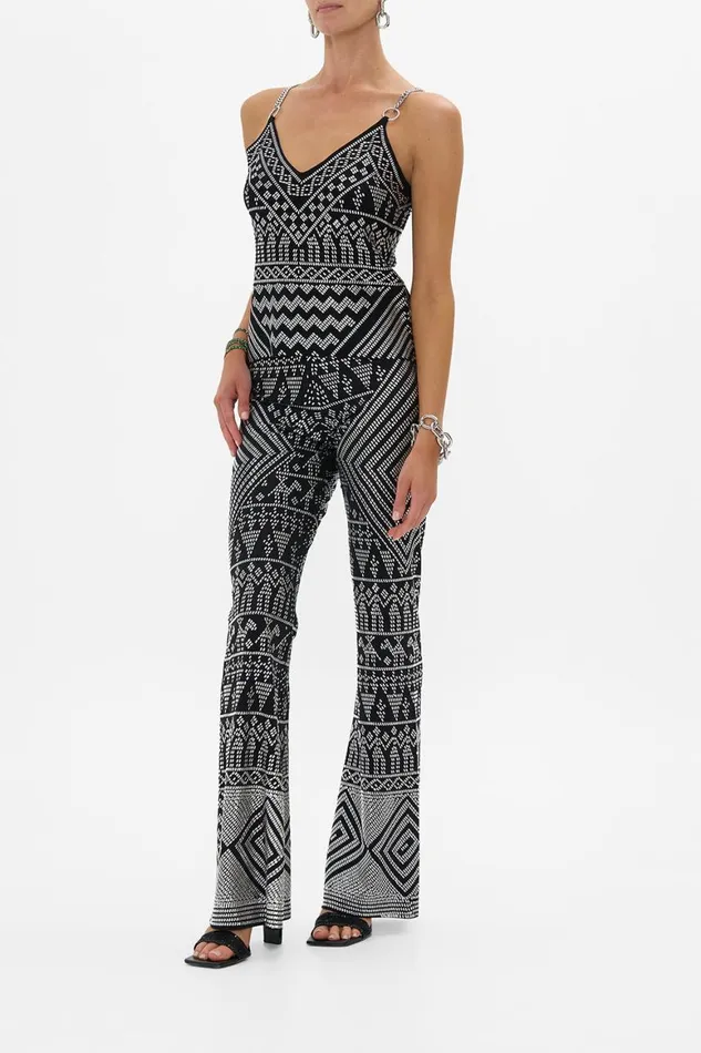 JERSEY FLARE PANT WITH ALL OVER HOTFIX THE EGYPT EFFECT The Egypt Effect Womens Camilla Pants