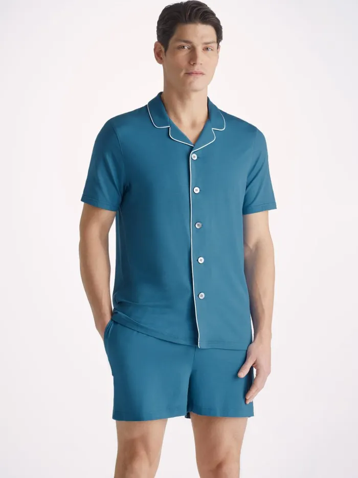 Jersey Pajamas Men Derek Rose Short Pajamas Basel Micro Modal Stretch Ocean