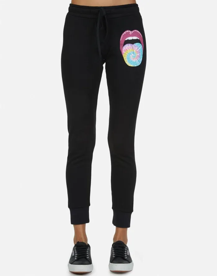 Jess Tie Dye Tongue Black Women Lauren Moshi Long Sweatpants