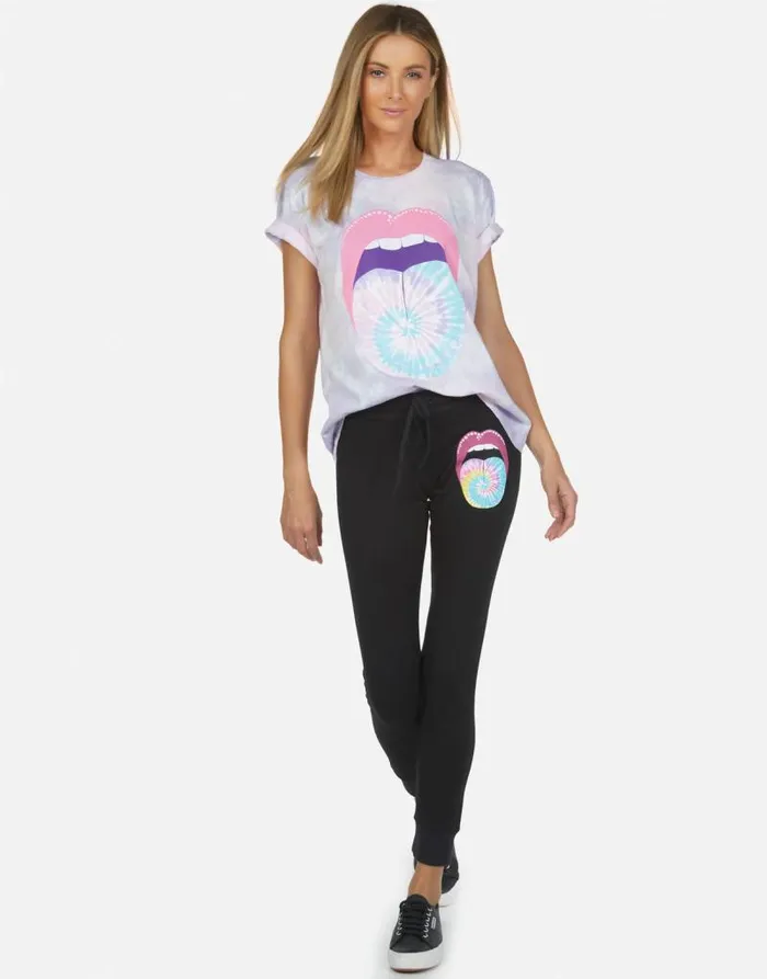 Jess Tie Dye Tongue Black Women Lauren Moshi Long Sweatpants