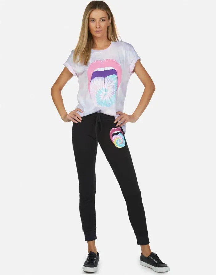 Jess Tie Dye Tongue Black Women Lauren Moshi Long Sweatpants