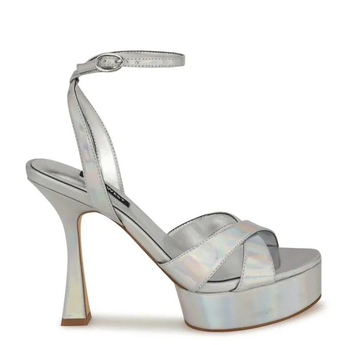 Jessie Platform Ankle Strap Sandals Silver Women Nine West Sandals