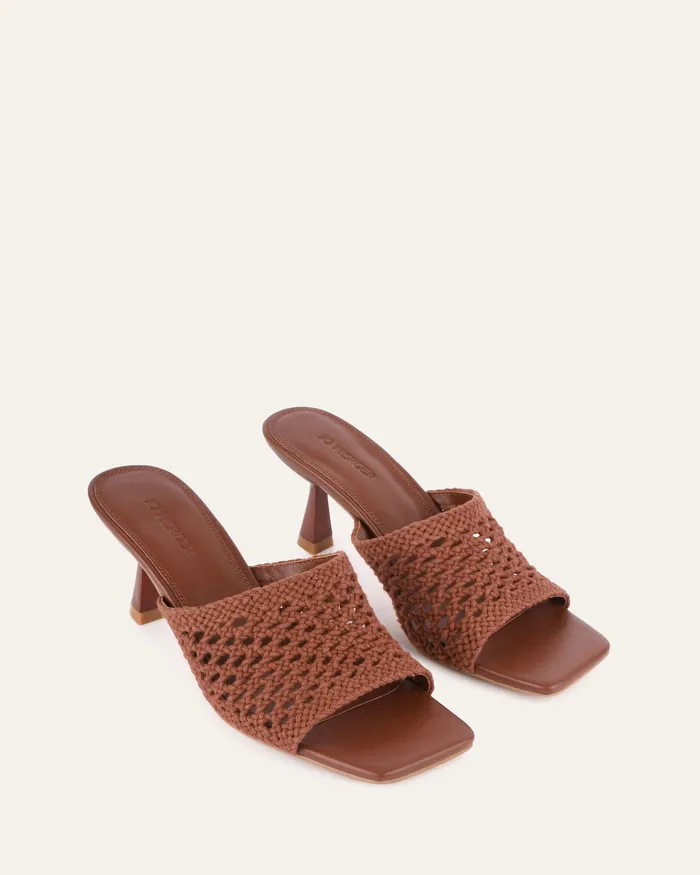 Jordyn mid heel sandals cognac textile MID SANDALS jomercer Women Jordyn mid heel sandals cognac textile MID SANDALS jomercer Women