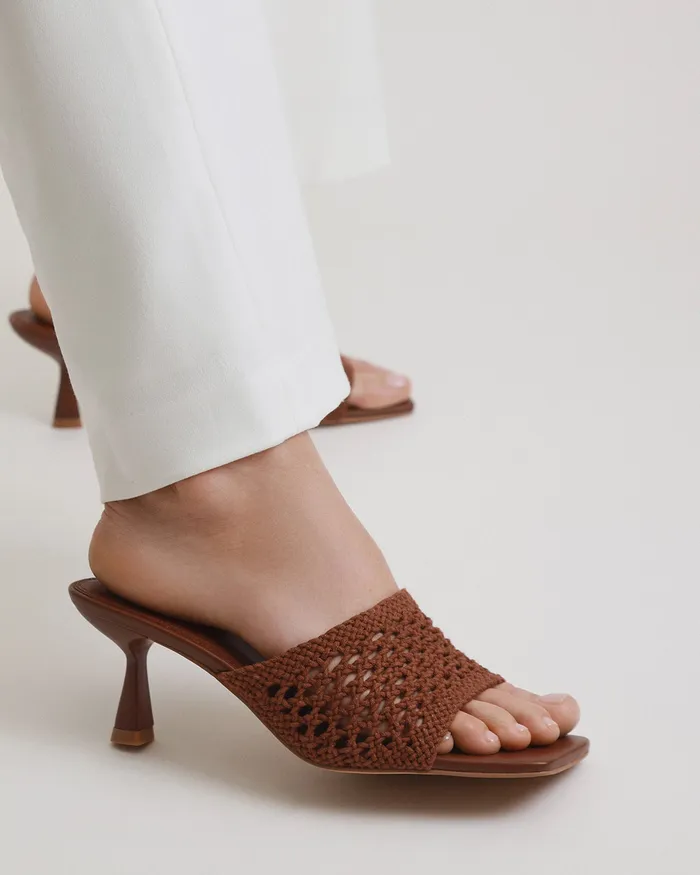 Jordyn mid heel sandals cognac textile MID SANDALS jomercer Women Jordyn mid heel sandals cognac textile MID SANDALS jomercer Women