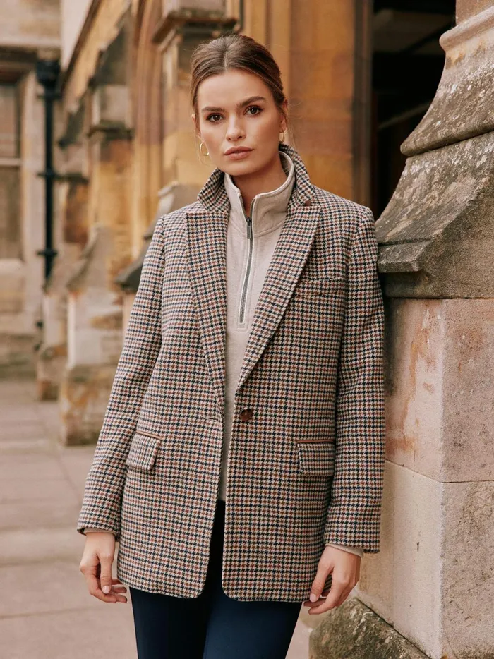 Joules Coats and Jackets Women Brown Tweed Relaxed Fit Blazer