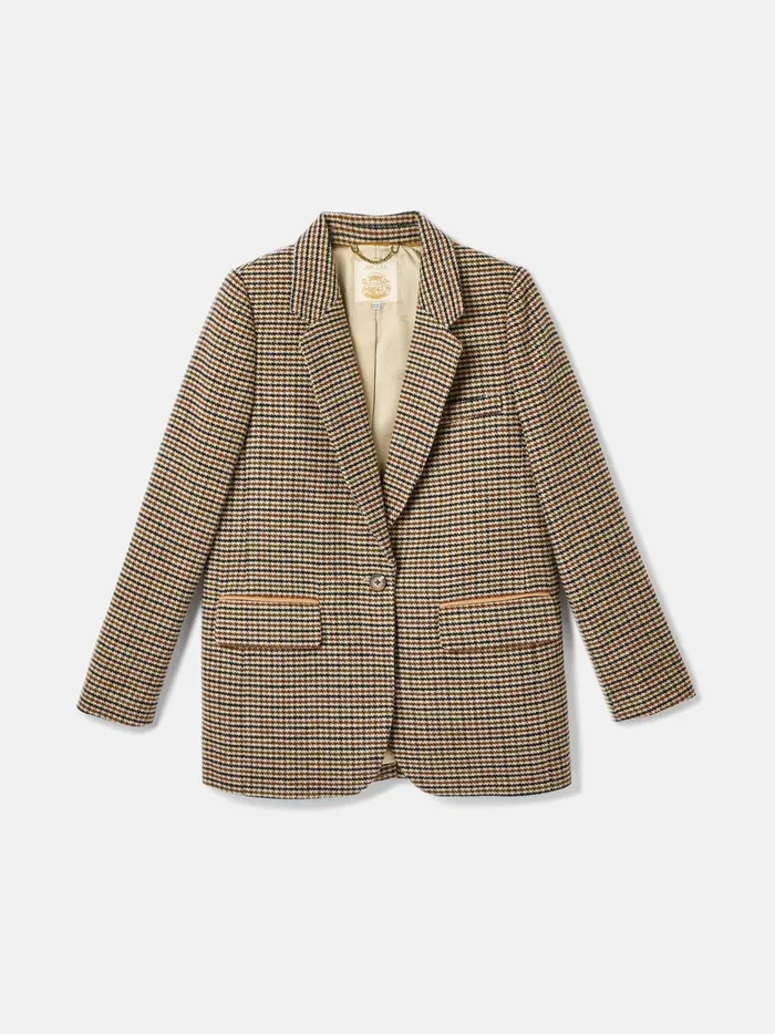 Joules Coats and Jackets Women Brown Tweed Relaxed Fit Blazer