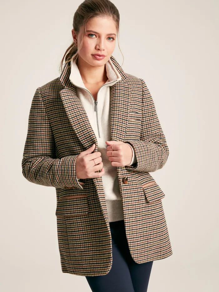 Joules Coats and Jackets Women Brown Tweed Relaxed Fit Blazer
