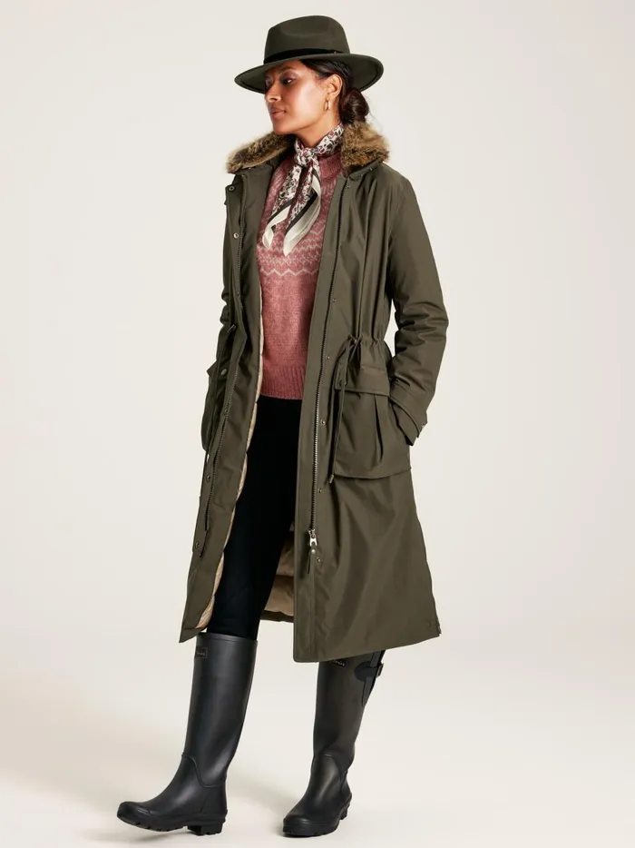 Joules Coats and Jackets Women Dark Green Waterproof Padded Raincoat