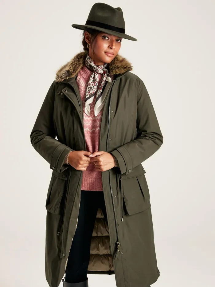 Joules Coats and Jackets Women Dark Green Waterproof Padded Raincoat
